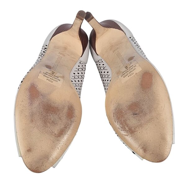 Ivanka Trump Comfy Women Ivory Lazer cut Leather Peep Toe High Heel Pumps 9M - Picture 6 of 15